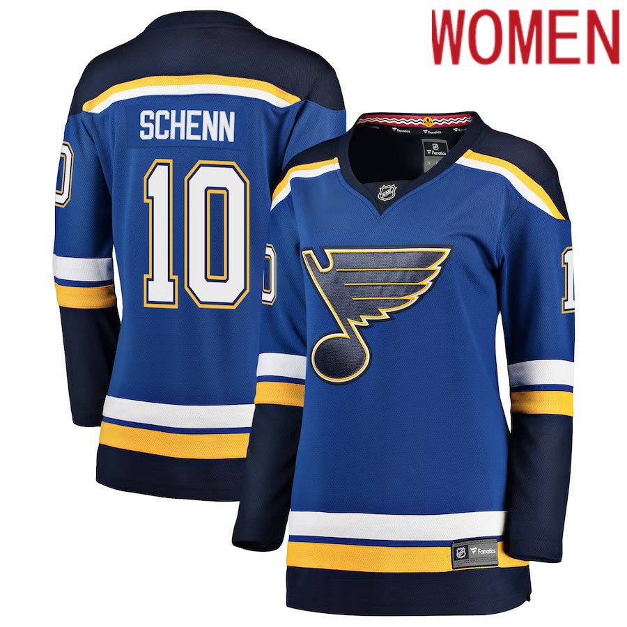 Women St. Louis Blues #10 Brayden Schenn Fanatics Branded Blue Breakaway Player NHL Jersey->women nhl jersey->Women Jersey